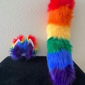 Rainbow Cosplay Furry Faux Fox Tail & Ears